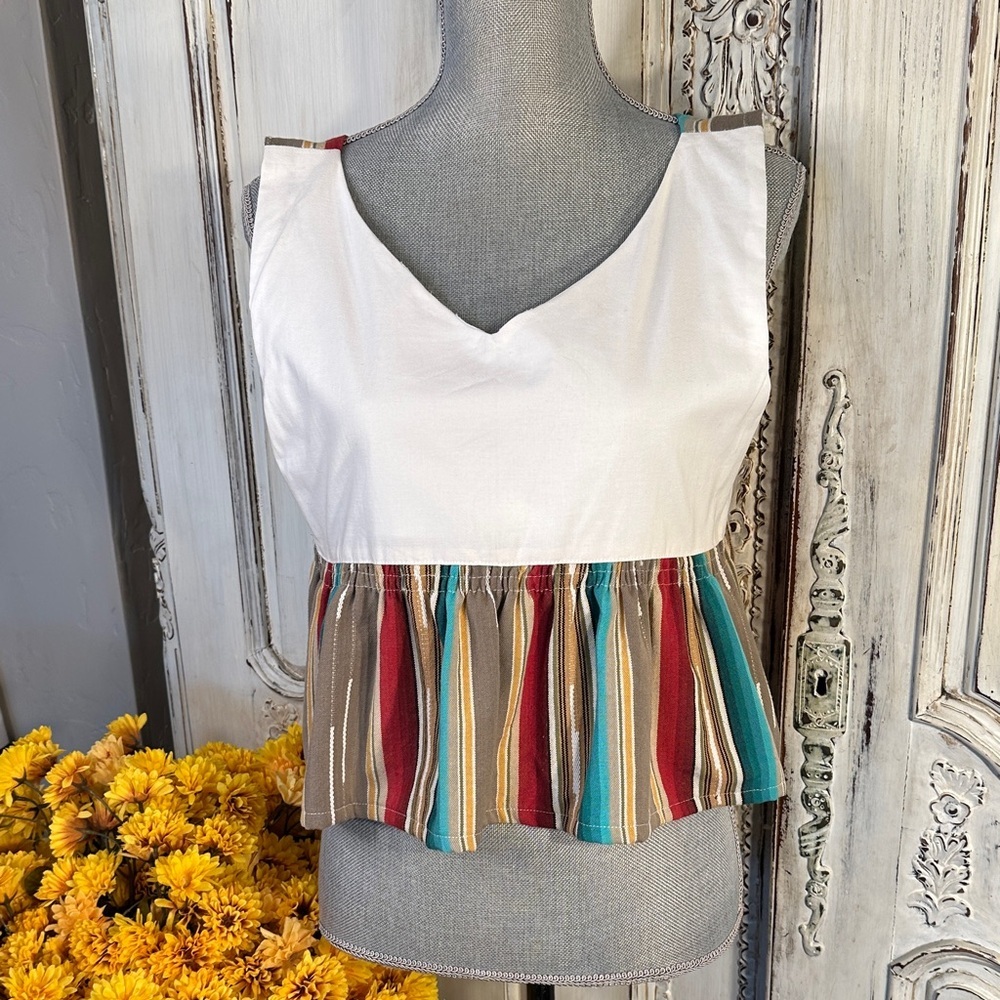 Ethnic Serape Striped Multicolor Sleeveless Summer Top